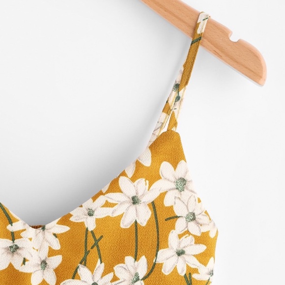 MUSTARD FLORAL PRINTED SPAGHETTI STRAP BABYDOLL TOP - Picture 6 of 8